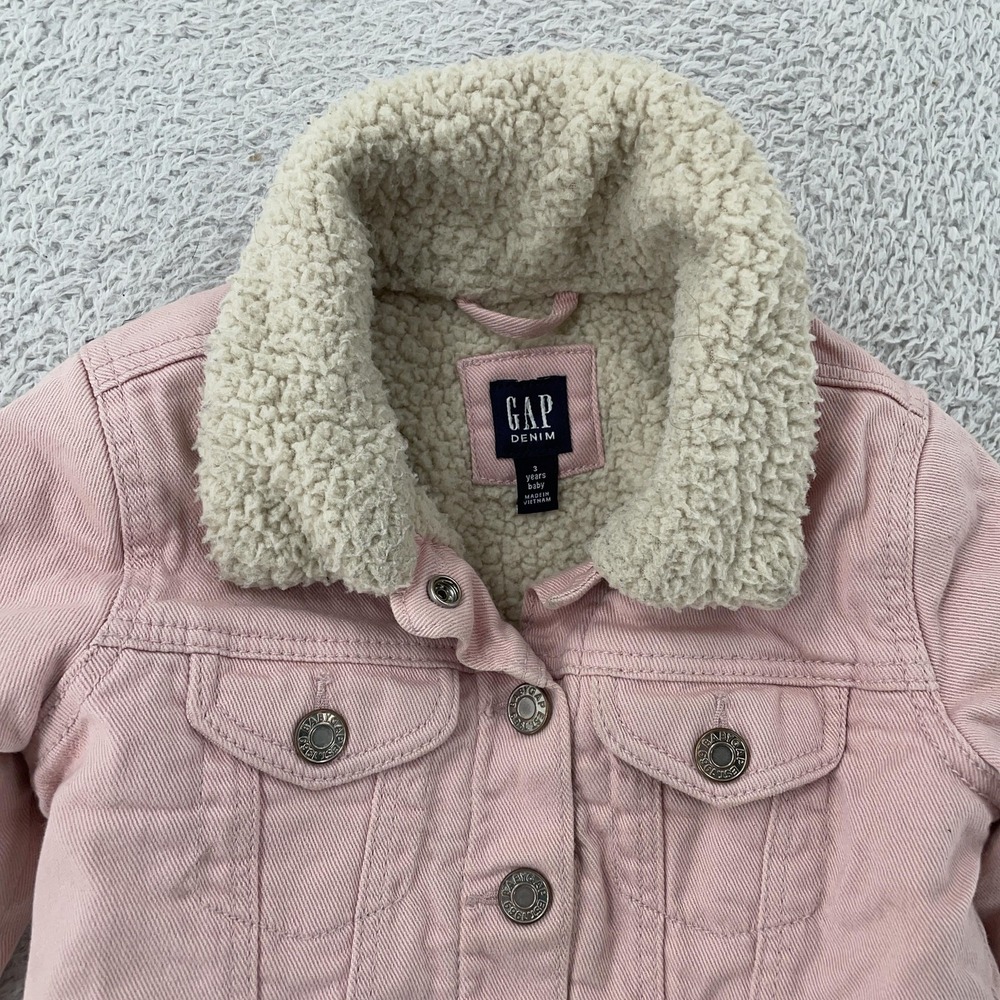 GAP Denim Jacket Baby Girls‎ 3 Years Pink Sherpa Lined Collar Trucker Coat